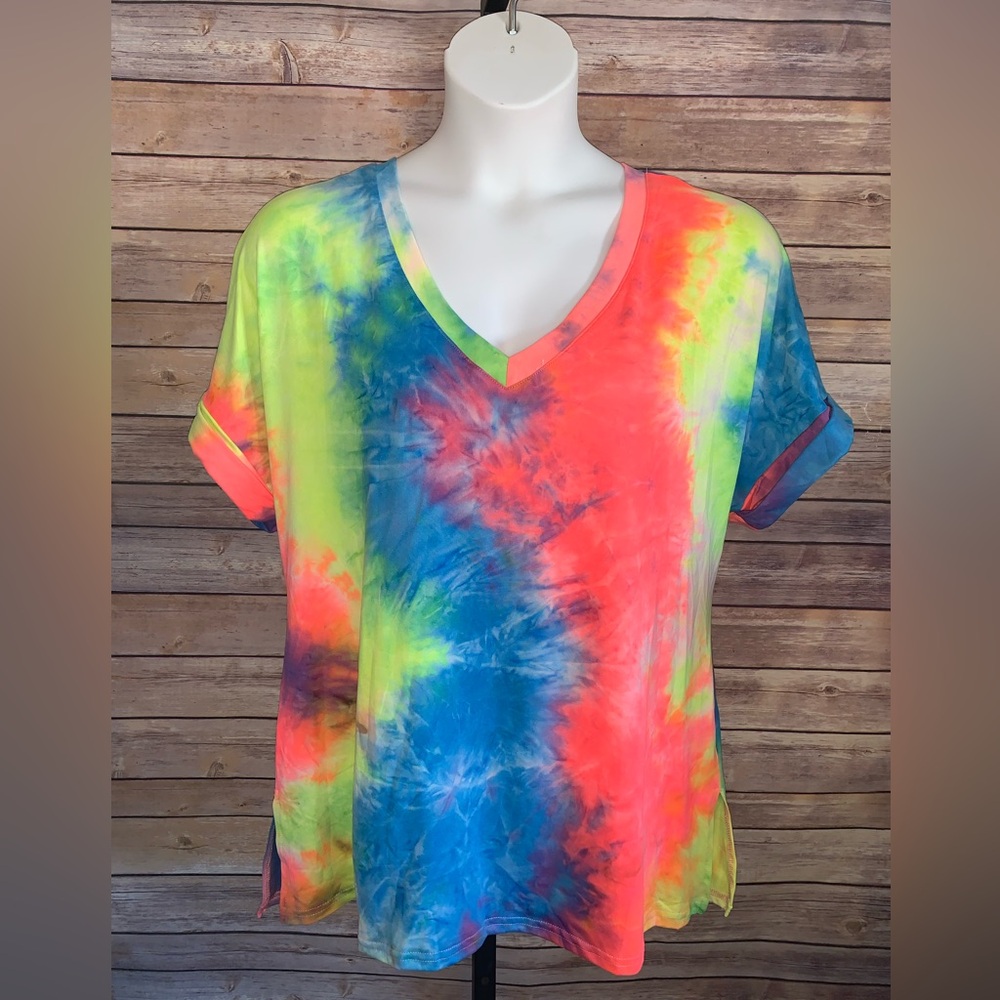 Vibrant Tie-Dye V-Neck Women’s Top - Size XL
